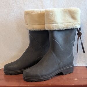 Le Chameau Rare EU 41 Fur Lined Rubber Boots Brown Mid Calf Women’s Wellingtons